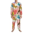 thumbnail image 4 of Kll Flowers And Birds Watercolor Sleepwear Mens Flannel Pajamas,Long Cotton Pj Set, 4 of 9