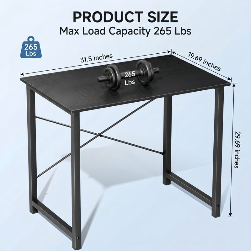 BEAUTYPEAK 31" Small Computer Desk Writing Gaming Table with Wood Top X-Shaped Reinforced Frame, Black