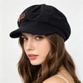 thumbnail image 6 of Kmonabie Winter Corduroy Octagonal Hat, Vintage Wood Button Newsboy Cap Painter Beret, Adjustable Soft Casual Headwear for Daily Wear, Black, 6 of 6