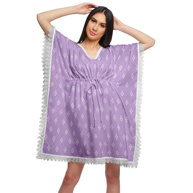 Moomaya Robe Courte de Caftan de Plage, Robe de Couverture Imprimée, Kaftan pour Femmes, Tenue de Plage, Couverture