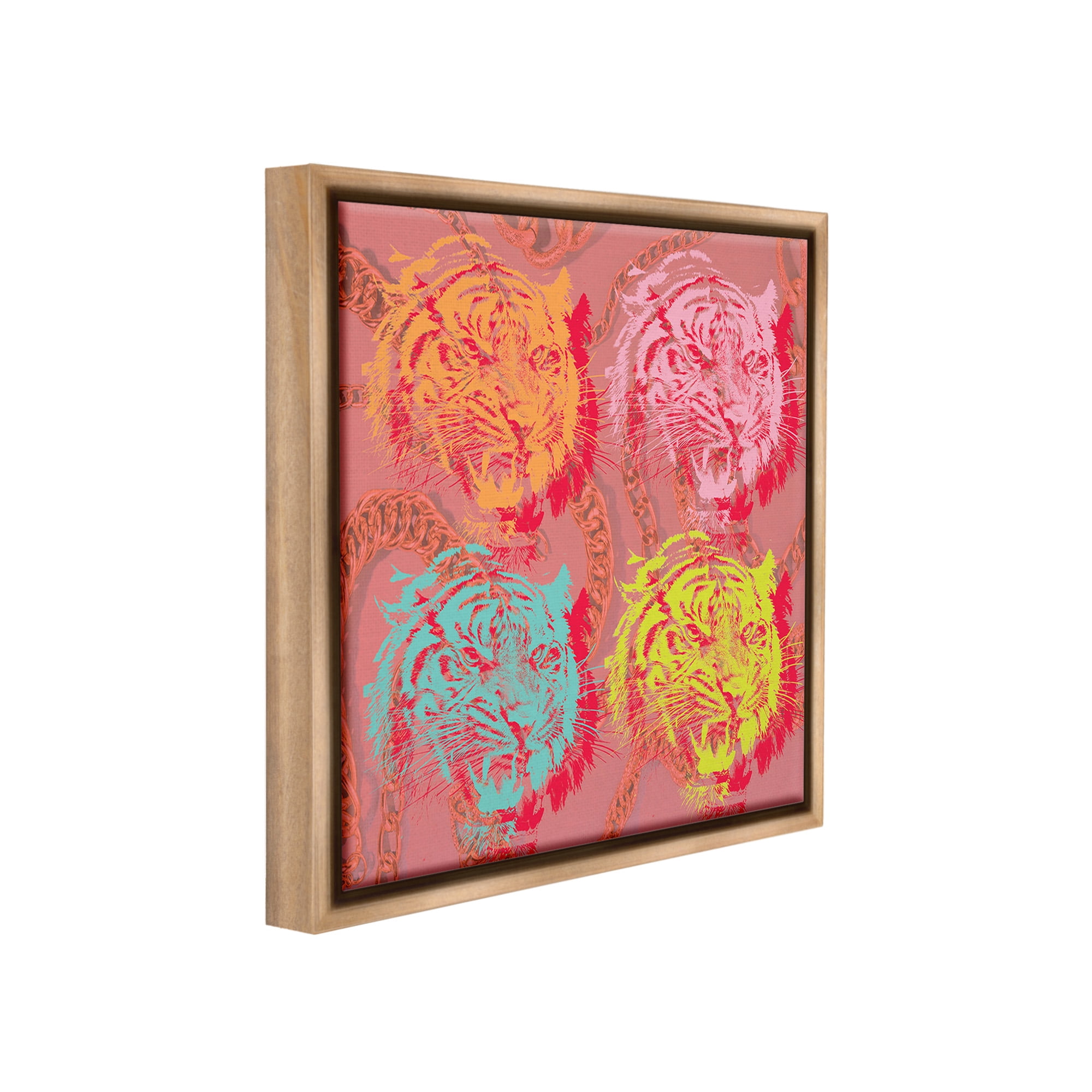 Stupell Industries Bold Abstract Tigers Animals & Insects Painting Brown Floater Framed Canvas Art Print Wall Art, 25 x 25