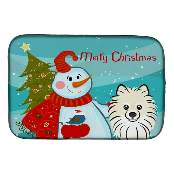 Carolines Treasures BB1827DDM Snowman with Pomeranian Dish Drying Mat 14 x 21" multicolor