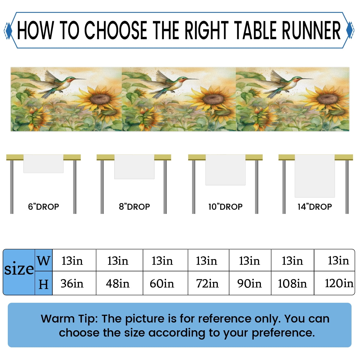 Qzaxky table runner Hummingbirds Print 13 x 48 Inch, Spring Summer Table Runner Green Floral Table Runner Decoration for Indoor Outdoor Home Dinner Party Wedding Decor