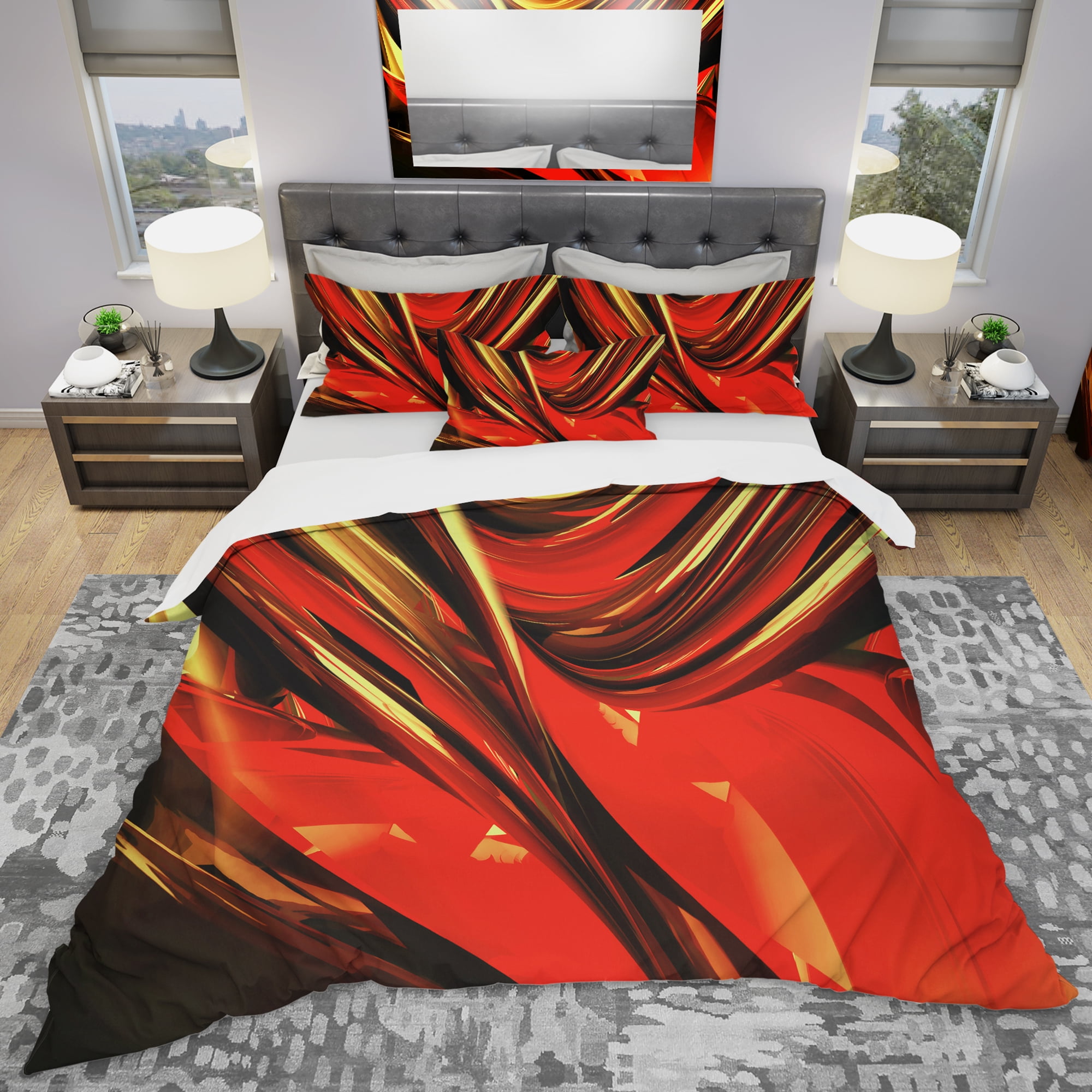 Designart 'Red Lava Ribbons' Modern & Contemporary Duvet Cover Set