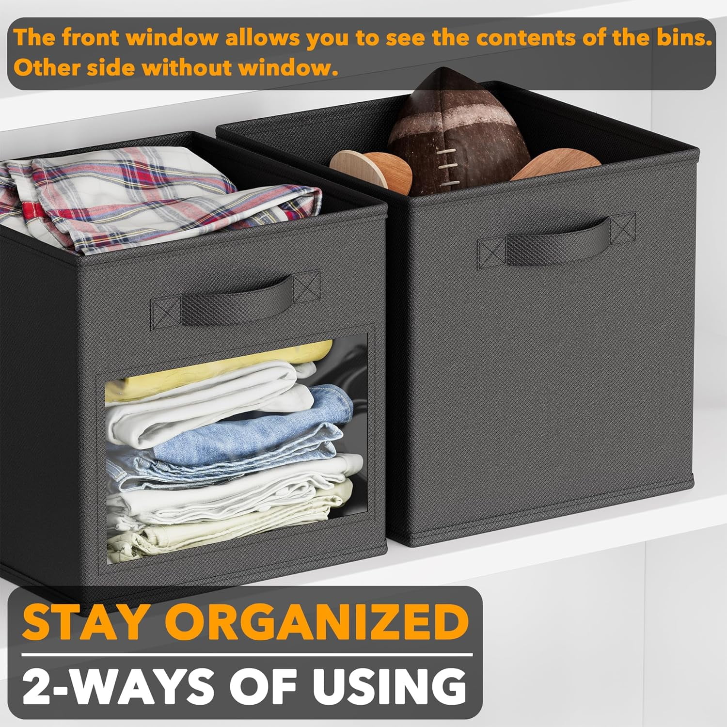 SpaceAid Storage Cubes with Clear Windows, Set of 6 Fabric Bins, 11 Inch, Black