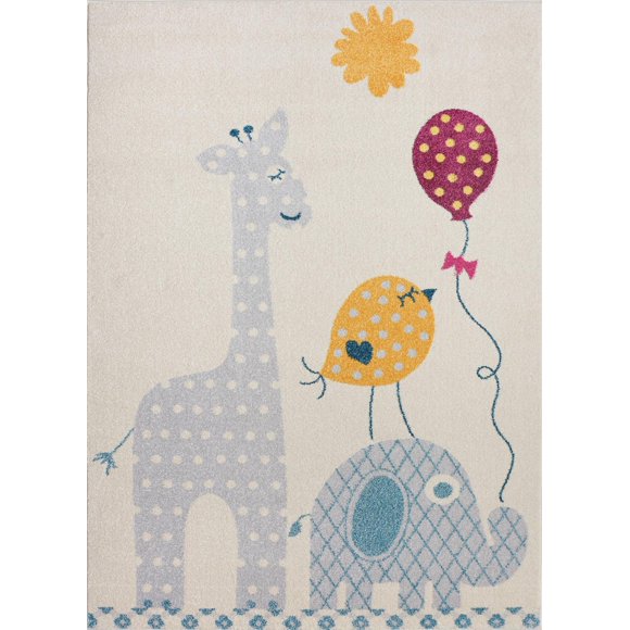 Yellow White Colorfull Soft Cute Area rug Carpet Mat with Baloons Sun Elephant Bird Animals Cartoon For Kids Little Girl Boy Room Nursery Size 3’11″x5’3″ feet (120×160 cm) and 4x5, 5x7, 7x9, 8x10