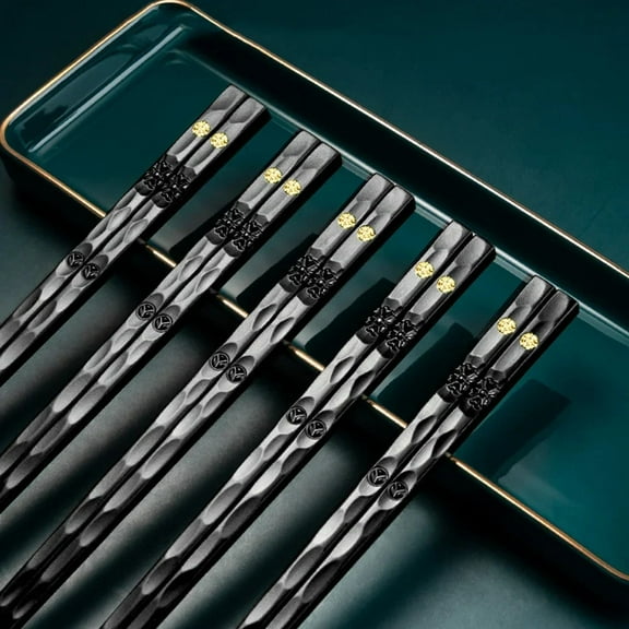 5Pcs Reusable Chinese Chopsticks Food Sushi Sticks Alloy Non Slip Dishwasher Safe Bamboo Shape Food Grade Chopsticks