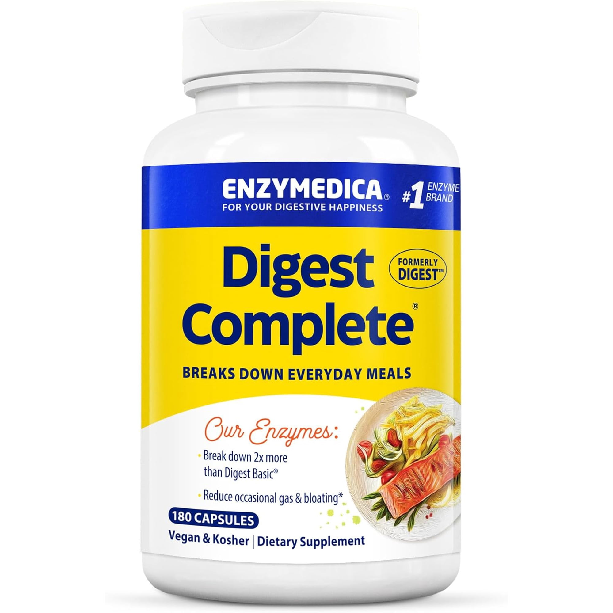 Enzymedica Digest Complete, Digestive Enzyme Supplement for Men & Women, Support for Gut Health, Eases Gas & Bloating, Vegan & Kosher- 180 Capsules
