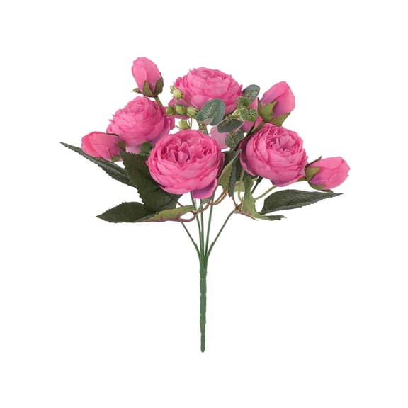 Hot Pink Artificial Silk Peony Flower 5-Branch With Buds For Wedding Home Decor Rose Red Color