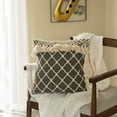 thumbnail image 5 of 16" Handwoven Cotton Throw Pillow Cover with Ogee Pattern and Tasseled Top with Filler, Charcoal, 5 of 8