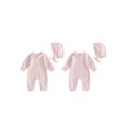 thumbnail image 2 of Cjfdfy Newborn Baby Girl Fall Outfit Collar Long Sleeve Solid Color Romper And Cotton Hat Infant Cute Fall Winter Outfits Baby Coming Home Outfit  ﻿0-12 Months, 2 of 8