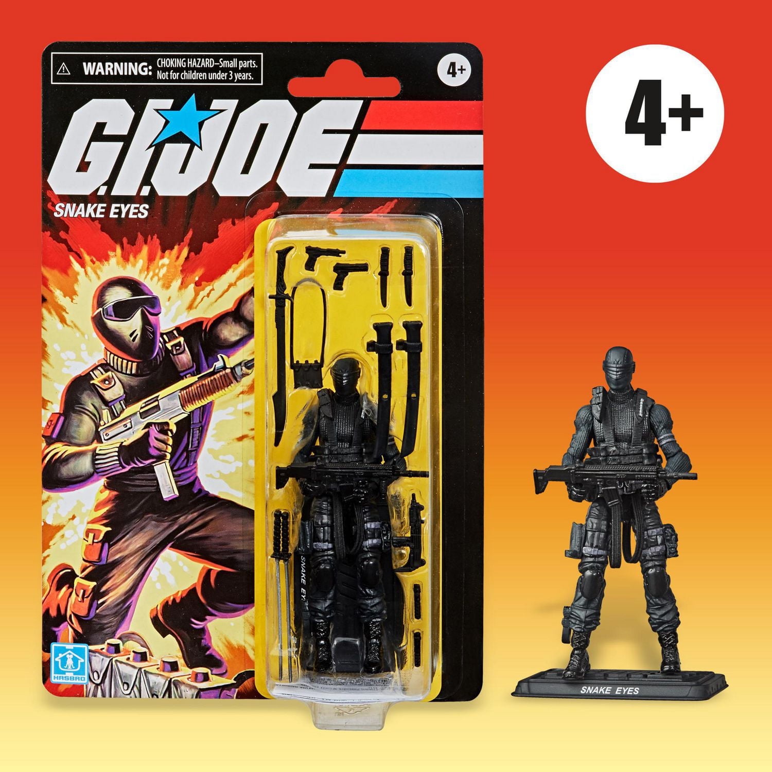 G.I. Joe Retro Collection Snake Eyes Toy 3.75-Inch-Scale Collectible Action Figure with Multiple Accessories, Toys for Kids Ages 4 and Up