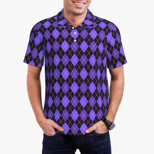 Fotbe purple argyle Camiseta Polo de Golf para Hombre con Estampado – Camisa Deportiva Transpirable con Cuello Abotonado-4X-Large