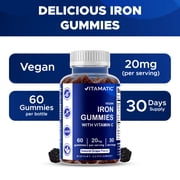 3 Pack Vitamatic Iron Gummies Supplement for Women & Men - 20mg Serving - 60 Vegan Gummies - Great Tasting Iron Gummy Vitamins with Vitamin C (Total 180 Gummies)