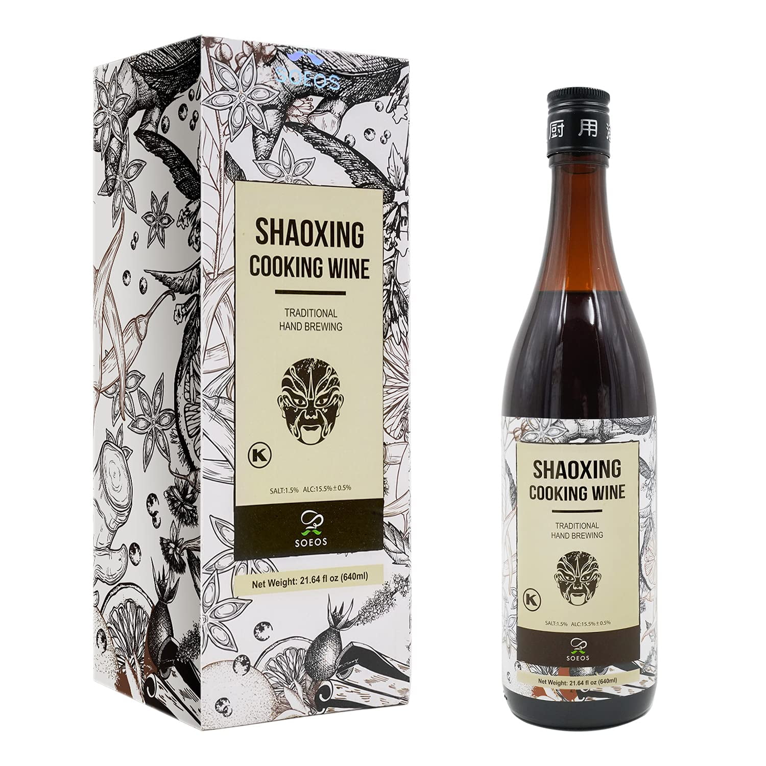 Soeos Shaoxing Rice Cooking Wine, Shaoxing Wine, Chinese Cooking Wine, Rice Cooking Wine, 640ml (Regular, 1 Pack)