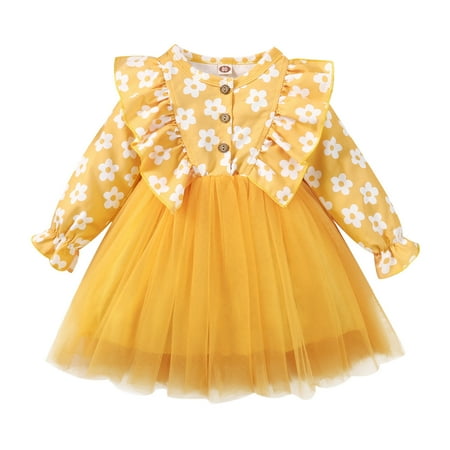 

Qufokar Baby Cardigan Dress Bandage Dress Girls 14 Girls Child Long Sleeve Prints Button Tulle Dresses Bow Tie Princess Dress