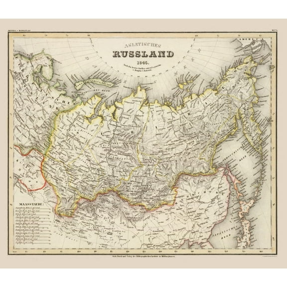 Historic Map - Russia Asian - Stich 1845 - Vintage Wall Art