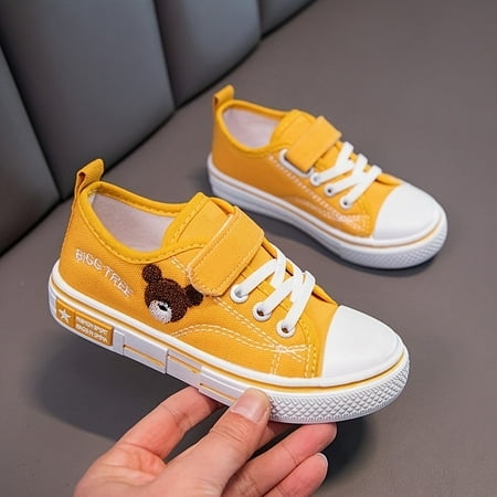 

Girls Boys Embroidered Bear Canvas Shoes Lightweight Comfy Outdoor Walking Shoes For Toddler Children Kids Sneakers Spring And Summer