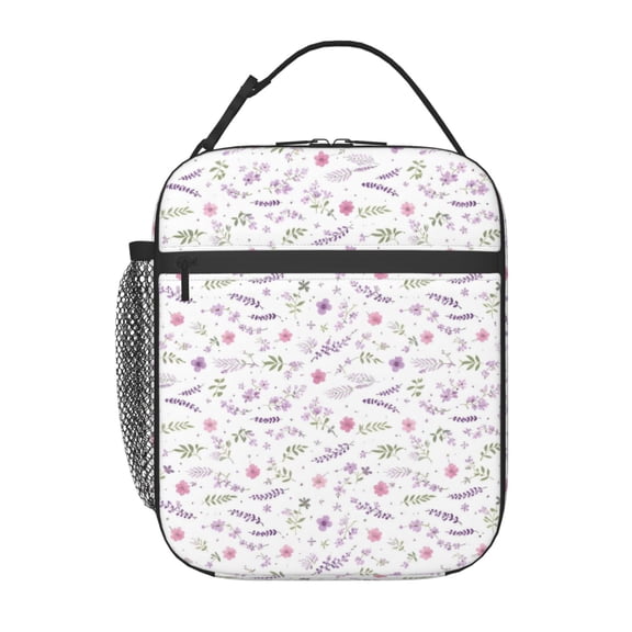 Purple Lavender Floral Lunch Bag Portable Thermal Lunch Box for Men and Women