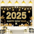 thumbnail image 1 of Banner grande negro de Feliz Año Nuevo -180*115 cm, tela duradera sin bolsillo, alta calidad, color vibrante y suave, 1 of 5