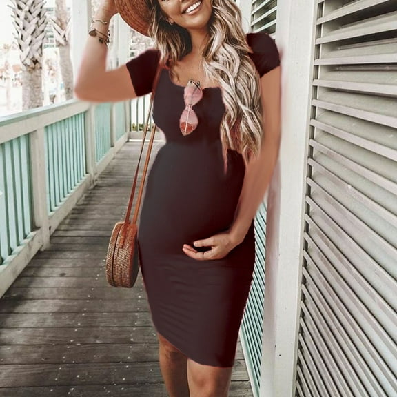 Aloohaidyvio Maternity Dresses for Women,Women's Solid Color Short Sleeve Round Neck Breast-Feeding Pregnant Nursing Dress for Baby Shower/Photoshoo