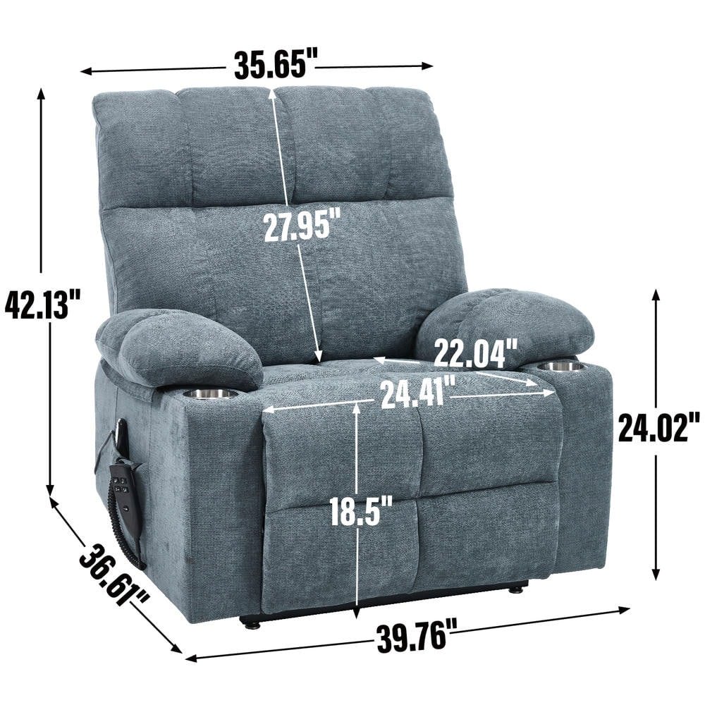 Resenkos Recliner 24.5" Wide with Dual Motors, Massage & Heat, Cup Holders, 350lb Capacity, Gray-Blue