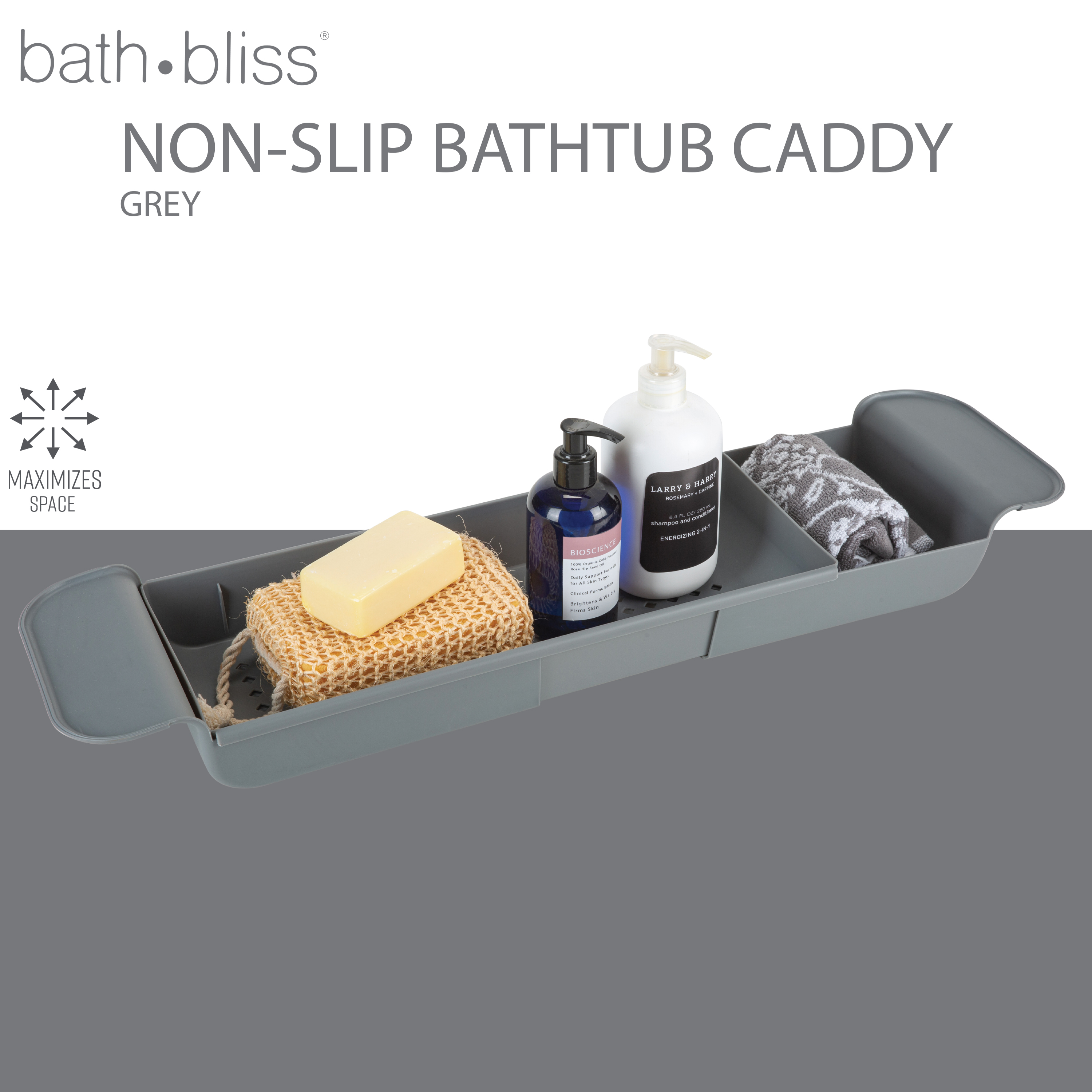 Bath Bliss Expandable Non-Slip Bathtub Caddy in Gray