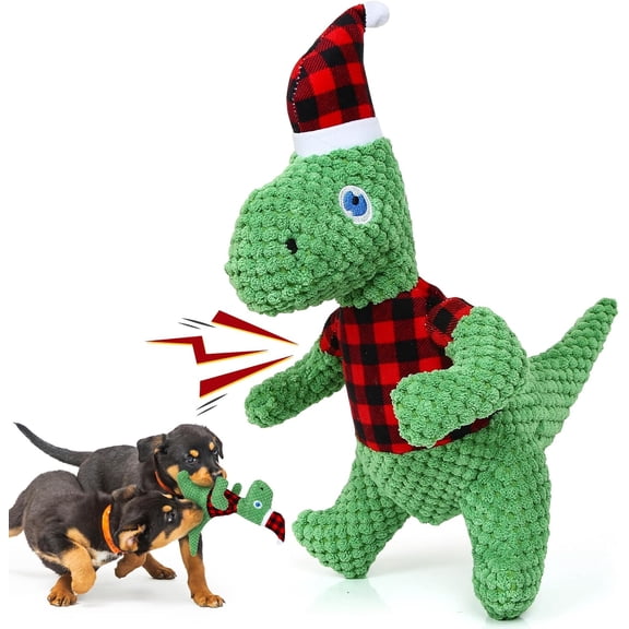 Aollywin Christmas Dog Toys, Plush Stuffed Green Dinosaur Animals Toy, Squeaky Dog for Small, Medium, and Large Dogs, Interactive Dog Toys for Tug-of-War