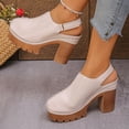 thumbnail image 4 of Heels for Women Platform Lug Sole High Heeled Mules Closed Toe Slingback Sandals Comfy Pumps Arch Support Orthopedic Shoes Beige Size 6, 4 of 8