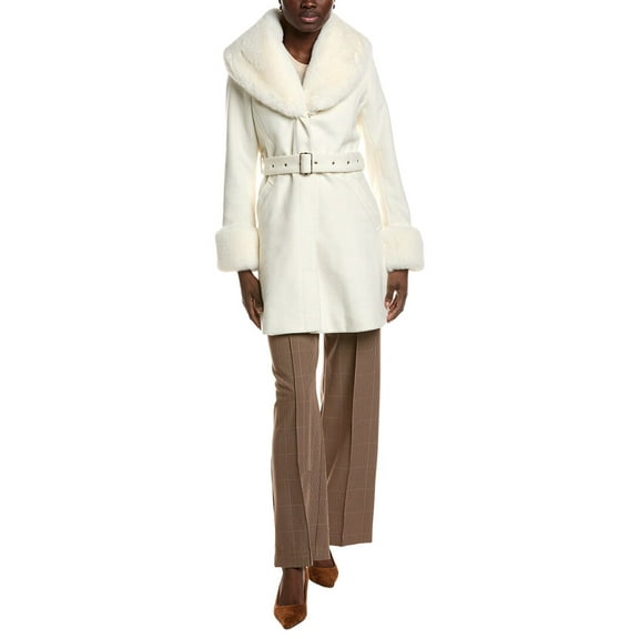 Via Spiga womens  Wool-Blend Belted Coat, xs, White