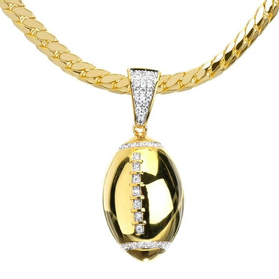 High Quality Hip Hop Iced 14 K Gold Plated Football Pendant 20" Miami Cuban Chain Necklace Set MCP 15109 G