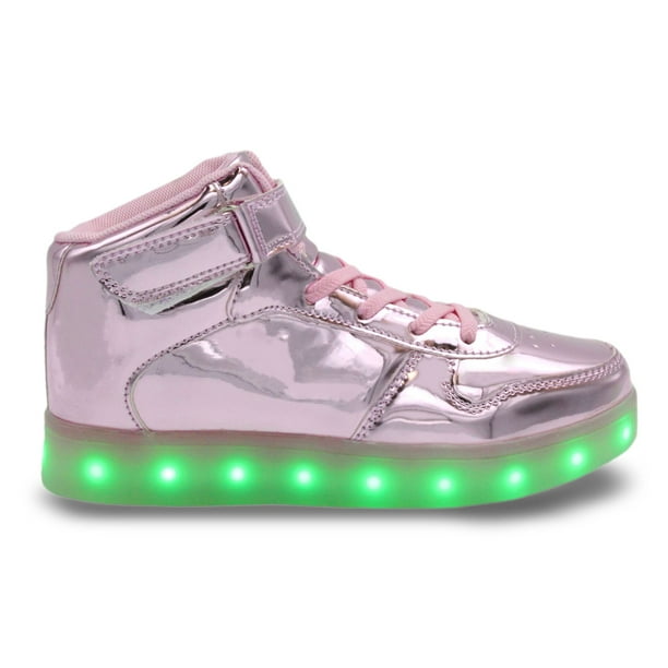 Family Smiles LED Light Sneakers Kids Top USB Charging Boys Girls Unisex Lace Up Pink Shiny - Walmart.com