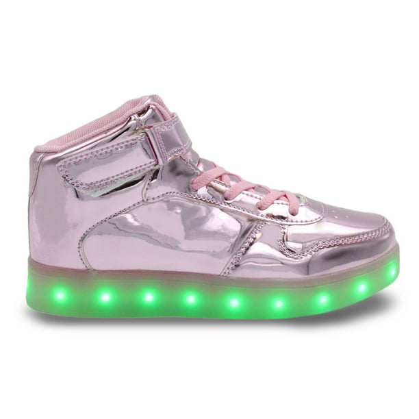 Family Smiles Family Smiles Led Light Up Sneakers Kids High Top Usb Charging Boys Girls Unisex Lace Up Shoes Pink Shiny Walmart Com Walmart Com