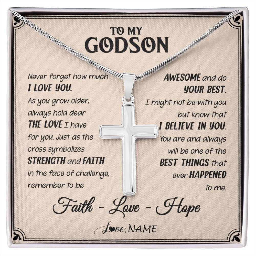 To My Godson Cross From Godmother Strength And Faith Godson Birthday Graduation Box Message Card, Multi Cross Necklace