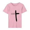 thumbnail image 4 of Daisyyozoid Nouvelles Arrivées Hauts pour Femmes Joyeuses Pâques Lettrage Imprimé Col Rond Manches Courtes Haut Manches Courtes Col Rond Chemise, 4 of 5
