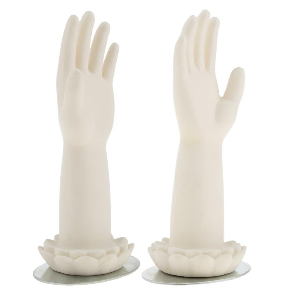 White Left and Right Kid Mannequin Hands Arms with Lotus-Shaped Steady Base 