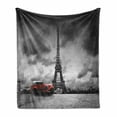 thumbnail image 1 of Eiffel Tower Soft Flannel Fleece Throw Blanket, Image of Eiffel Tower Paris France Vintage Car Street Dark Clouds, Cozy Plush for Indoor and Outdoor Use, 60" x 80", Grey Black Red, by Ambesonne, 1 of 5