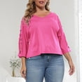thumbnail image 2 of CHGBMOK Women Cut Out 3/4 Sleeve Blouse Cold Shoulder V Neck T Shirt Casual Dressy Basic Shirts Loose Plus Size Top, 2 of 6