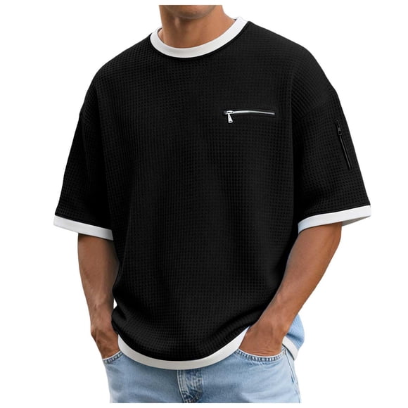 Zshosam Hipster Shirts for Men Men's T Shirt Pocket Heavyweight Pocket Tee for Men Full-Cut T-Shirt Size XL,(Black XL)