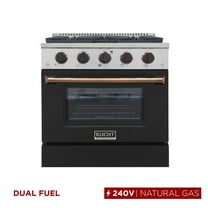 30 in. 4.2 cu. ft. Dual Fuel Range Natural Gas in Gold Handle & Gold Ring Knobs.