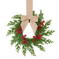 thumbnail image 2 of 1 Pack Farmhouse Mini Christmas Cabinet Wreath, Berries Ribbon Rattan Plastic Decor for Kitchen Window Door, 10.6in，Khaki Bow, 2 of 5
