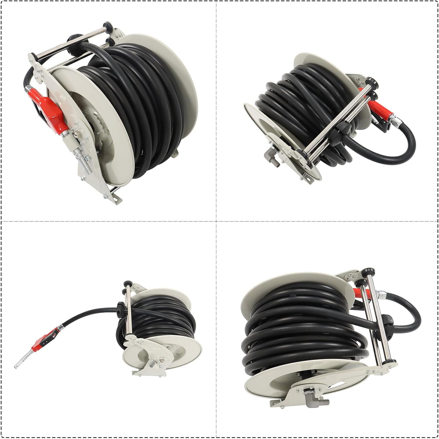 waltyotur Retractable 3/4 x 66 Diesel Hose Reel Automatic Fueling Gun for Industrial Machinery 300PSI