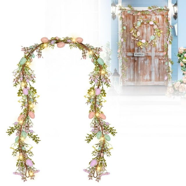 Guirnalda de Pascua Iluminada de 1,8 M En Flores de Color, Ramas Ajustables para Personalizadas, Luces Cálidas y Acogedoras, Decoración Navideña Primaveral, Perfecta para Celebraciones Festivas.