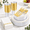 200pcs White and Gold Plastic Dinnerware, variant on 216plastic Dinnerware Set Include Rainbow Disposable Plates For Party Heavy Duty Colorful Cups Silveware In Neon Pink Blue Green Y