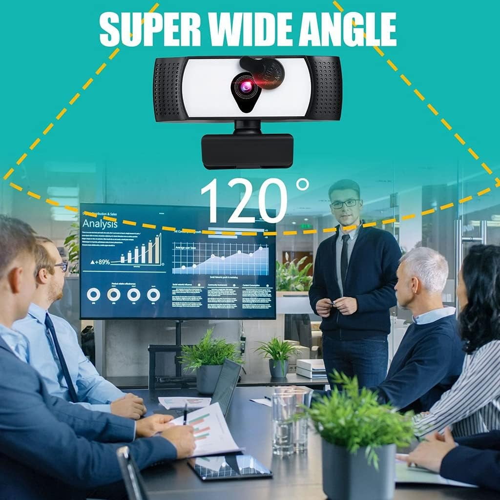 2K/1080P Webcam with Light Microphone, Webcam for PC Laptop Desktop, Webcam for Meetings and Streaming, Computer Camera with Privacy Cover Noise-Canceling Microphones, Web Camera Advanced Auto-Focus