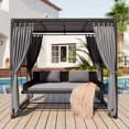 thumbnail image 1 of Outdoor Patio Porch Sunbed Swing Bed, Durable Steel 3-Seat Outdoor Swing Bed with Adjustable Canopy, Thickened Cushion, Pillow and Foldable Side Tray for Backyard, Dark Gray, 1 of 9