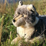 AuswellaPlush 20" Laying Timber Wolf Alawa - Realistic Plush Stuffed Animals