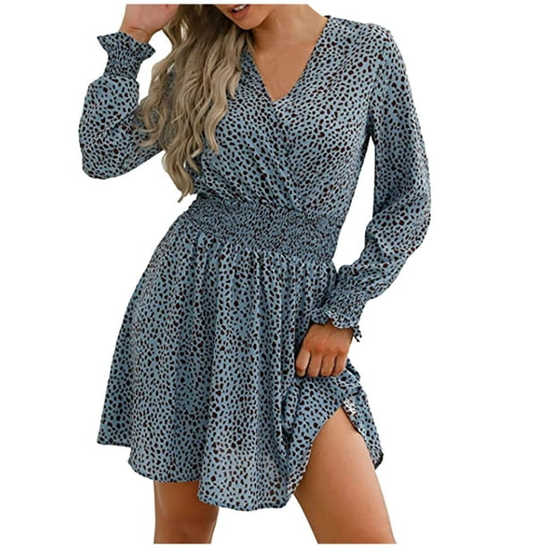 Vestido de mujer con estampado de cuello en V de primavera casual de moda para mujer Fridja yut5519