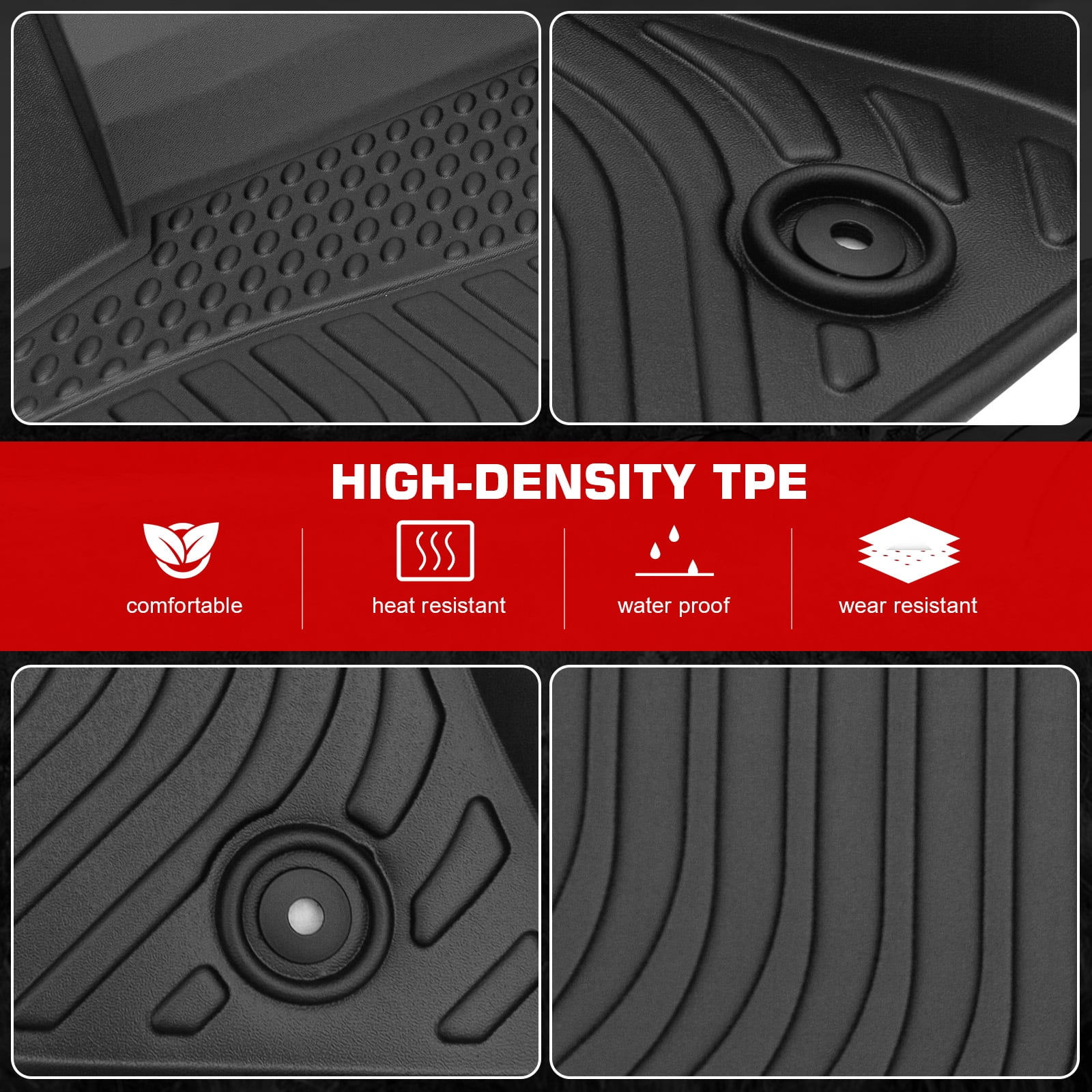 Ikon Motorsports 3D TPE Floor Mats Compatible With 2011-2023 Dodge Charger RWD Chrysler 300 RWD Black 3D Molded All Weather Car Carpets 1st 2nd Row Front Rear Protector Liner 3PC Set