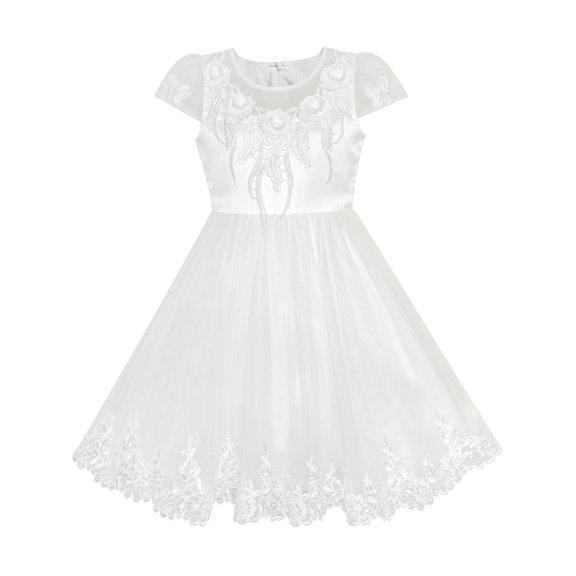 Flower Girl Dress Off White Cap Sleeve Wedding Party 6